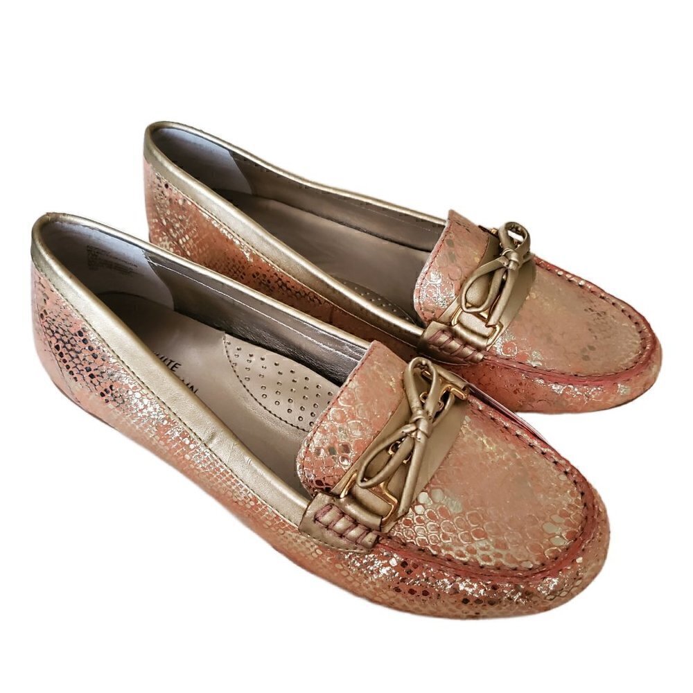 White Mountain Leather Loafers, Pardon Coral Metallic Loafers, Moccasins NIB